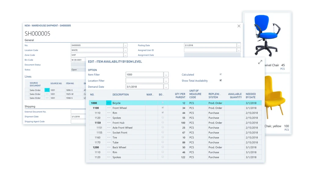 Business Central operations and warehouse screen
